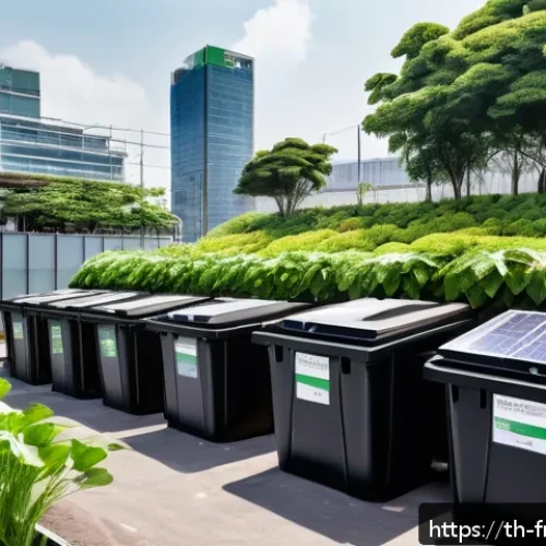 도시 발효실 운영 시 자금 조달 방법 - An urban composting facility in a vibrant city environment, showing eco-friendly technology and sust...