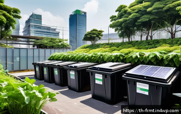 도시 발효실 운영 시 자금 조달 방법 - An urban composting facility in a vibrant city environment, showing eco-friendly technology and sust...